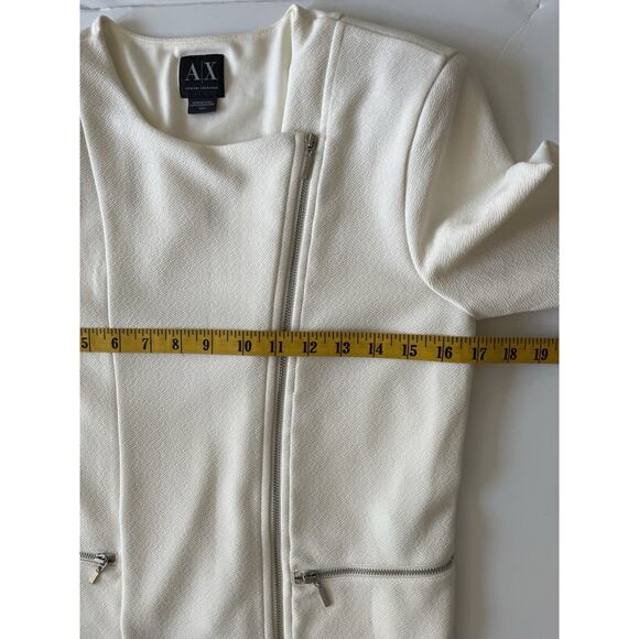 Armani Exchange Moto Jacket Women M Cream White Full Zipper Cropped Office - Picture 4 of 8